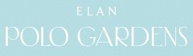 A blue background with the words "Elan Polo Gardens" written in white.